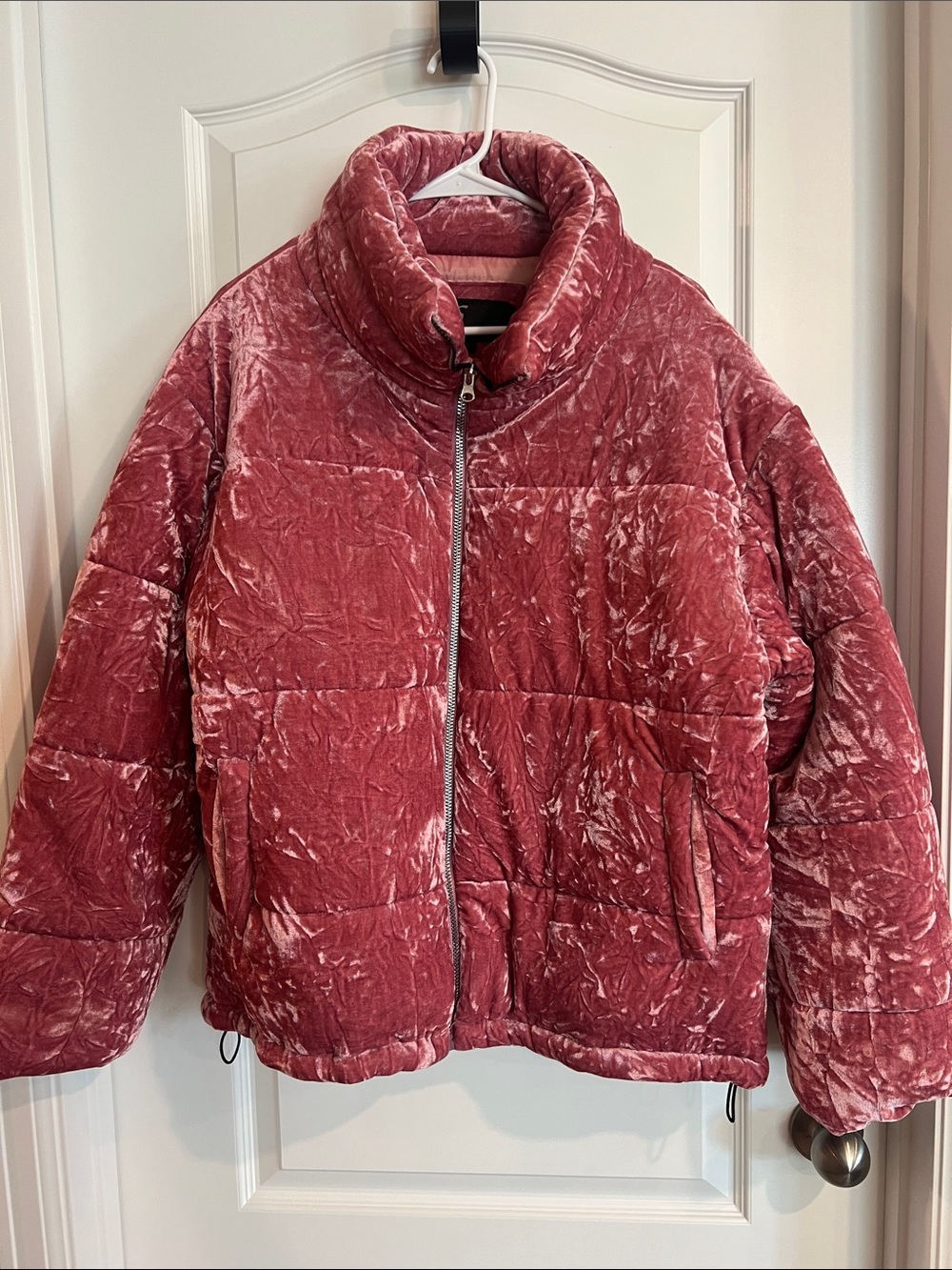 Crushed Velvet Puffer Jacket - Rose Mauve
